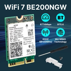 WiFi 7 BE200 M.2 Key E WiFi Card BT5.4 BE200NGW 2.4/ 5/ 6 GHz 8774Mbps Wireless Network Adapter For Win 10/11 PC Laptop