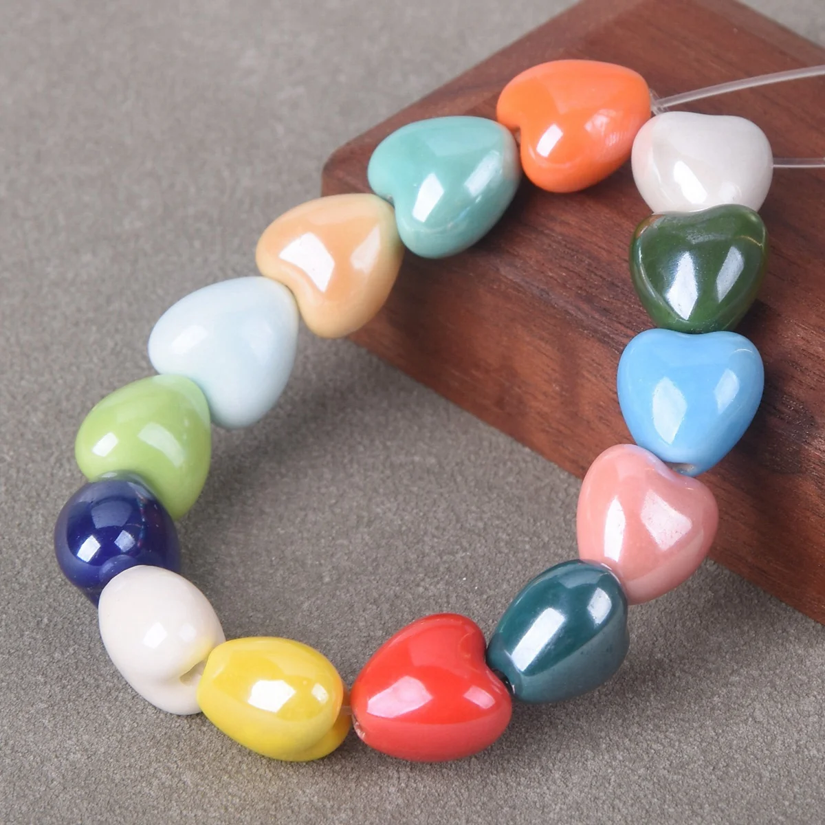 20PCS Shiny Glazed Heart Shape 10mm 12mm Loose Ceramic Porcelain Beads For Jewelry Making DIY Crafts Findings