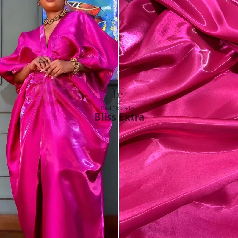 

Роскошная жидкая атласная ткань цвета фуксии, неэластичная, модный дизайнерский материал платья для вечерних платьев, свадебной одежды, кутюр, шитья