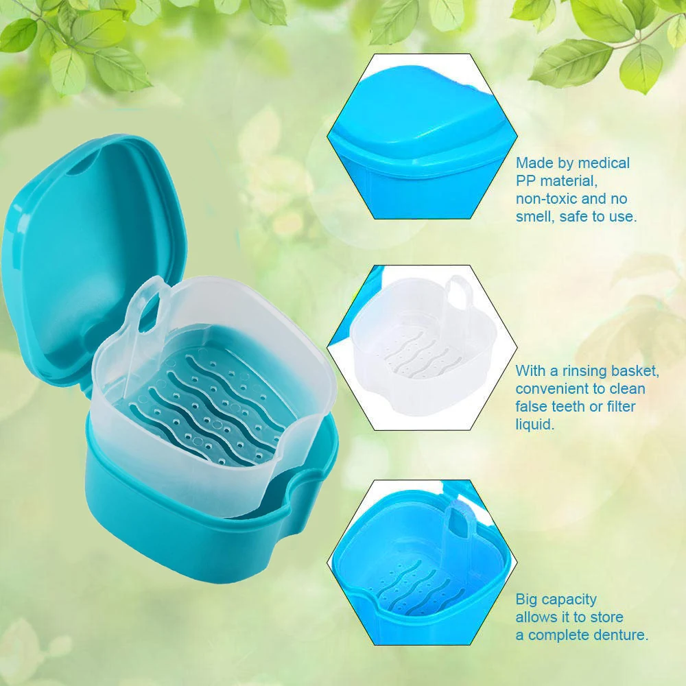 1PC Oral Denture Care Bath Case Cup Box False Teeth Nursing Holder Storage Soak Container with Strainer for Teeth Cleaning