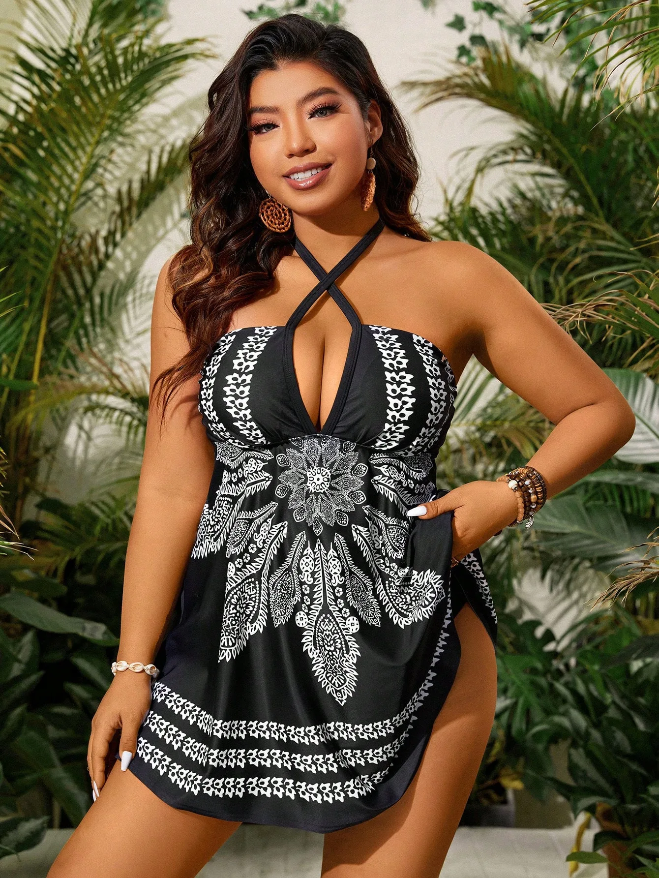 Printed Vintage Two Piece Women\'s Swimsuit Plus Size Tankini Swimwear Bandage Sexy Beach Tunic Swimdress Bathing suit