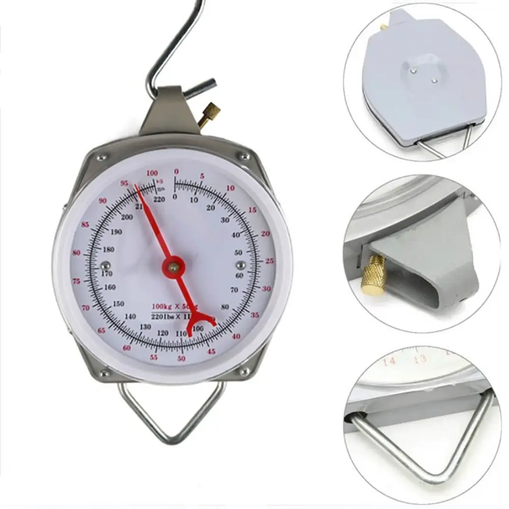 25/50/100/150KG Alloy Mechanical Hanging Scales Mechanical Pointer Spring Hook Scale Circular Hanging Scale