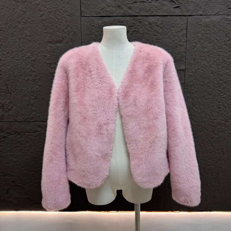 Cappotti invernali in pelliccia di visone sintetica da donna Nuova giacca a maniche lunghe con scollo a V Stili corti femminili Cappotto caldo addensato allentato Abbigliamento invernale