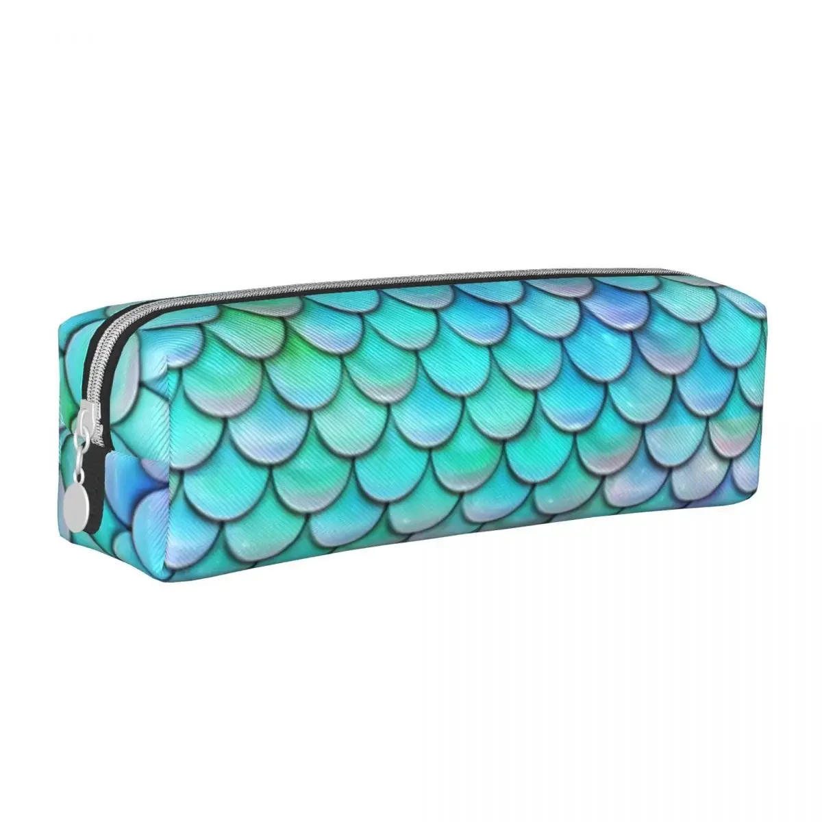 Mystical Mermaid Square Pencil Case Colorful Fish Scale For Teens Cute Leather Pencil Box Stationery Zipper Pen Organizer