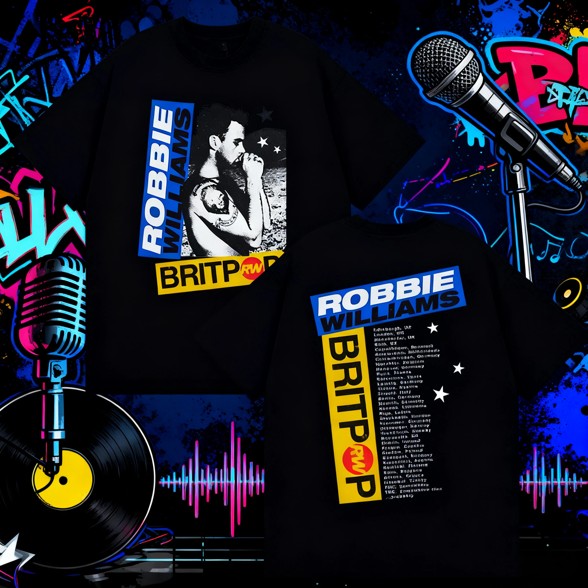 2025 الصيف روبي ويليامز Rw ألبوم ميرش تي شيرت الرجال الهيب هوب روك القوطية القطن تي شيرتات قصيرة الاكمام ريترو المتضخم تي شيرت #1