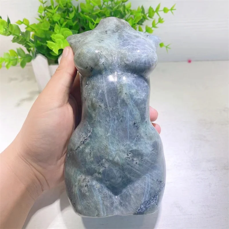 

High Quality Natural Moss Agate Crystal Model Body Carving Girl Body Naked Art Figurines For Home Room Decoration 1pcs