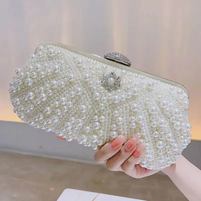 Beading Women Evening Bags Embroidery Shell Flower Diamonds Prom Clutch With Handle Pearl Handbags