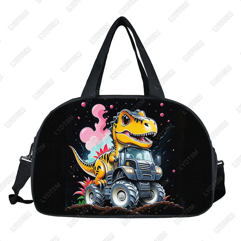 Cartoon Dinosaur Fire Truck Bulldozer Excavator Print Handbag for Travel Large Capacity Duffle Multifunctional Bag Shoes Holder