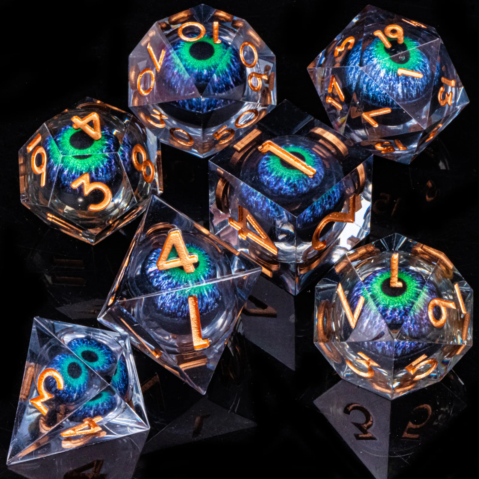 Dragon's eye resin dice,7PCS  Liquid Core Dice Set, Sharp Egde polyhedral d and d dice