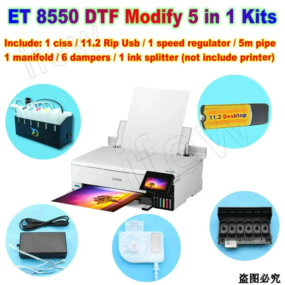 DTF Ciss modifica Set dispositivo di conversione per Epson ET8550 XP15000 L18050 sistema di inchiostro Dtf 11.2 Rip testina di stampa regolatore di