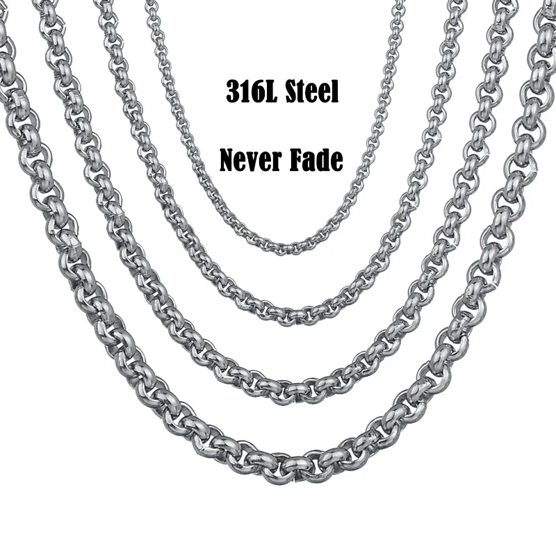 Maxmoon Width 2mm/3mm/ 4mm/5mm Never Fade Stainless Steel Round Box Chain Silver Color Waterproof Men Cuban Necklace