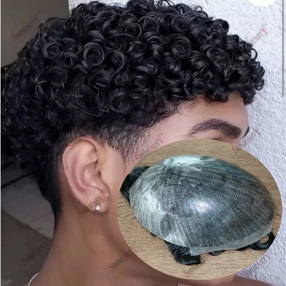 

18mm Afo Black Man Toupee Durable Thin Skin Full Pu Base Men Toupee 100% Human Hair Pieces Capillary Prosthesis Natural Hairline