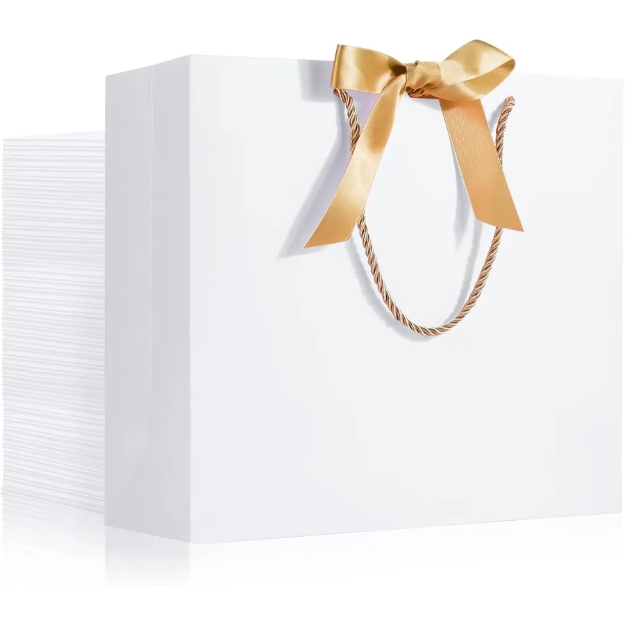 

Wite Gift ags 50pcs 12.5"x4.5"x11" Wite Party Favor ags wit andle Sopping Wedding Party Favor Paper ags Gift Treat ags ulk for
