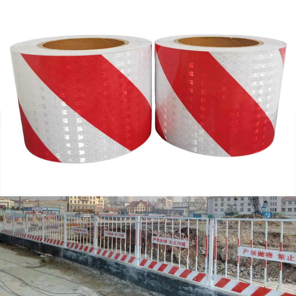 Auto-adesivo impermeável reflexivo aviso barreira fita, vermelho e branco destaque, Lane Safety Tape, fita de advertência, 10cm largura