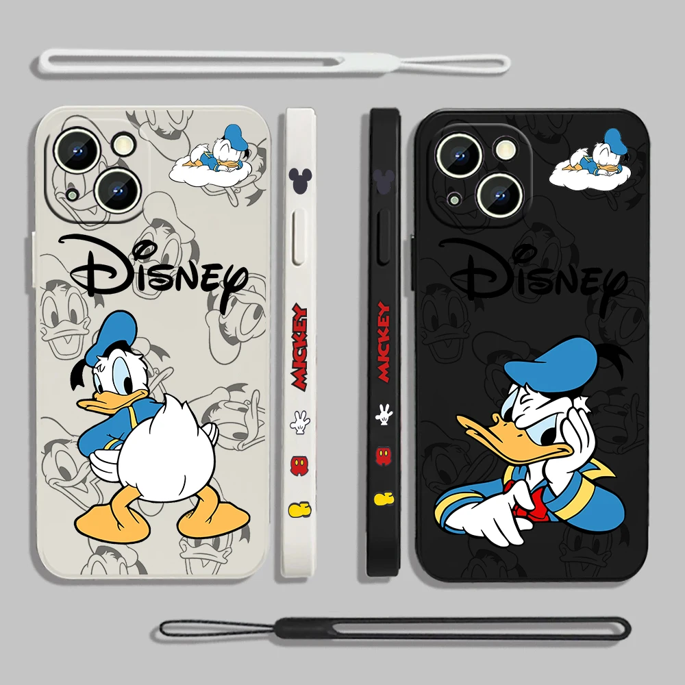 Anime Donald Duck Cool For iPhone 15 14 13 12 11 Pro Max 8 7 Plus XR XS X Liquid Left Rope Phone Case