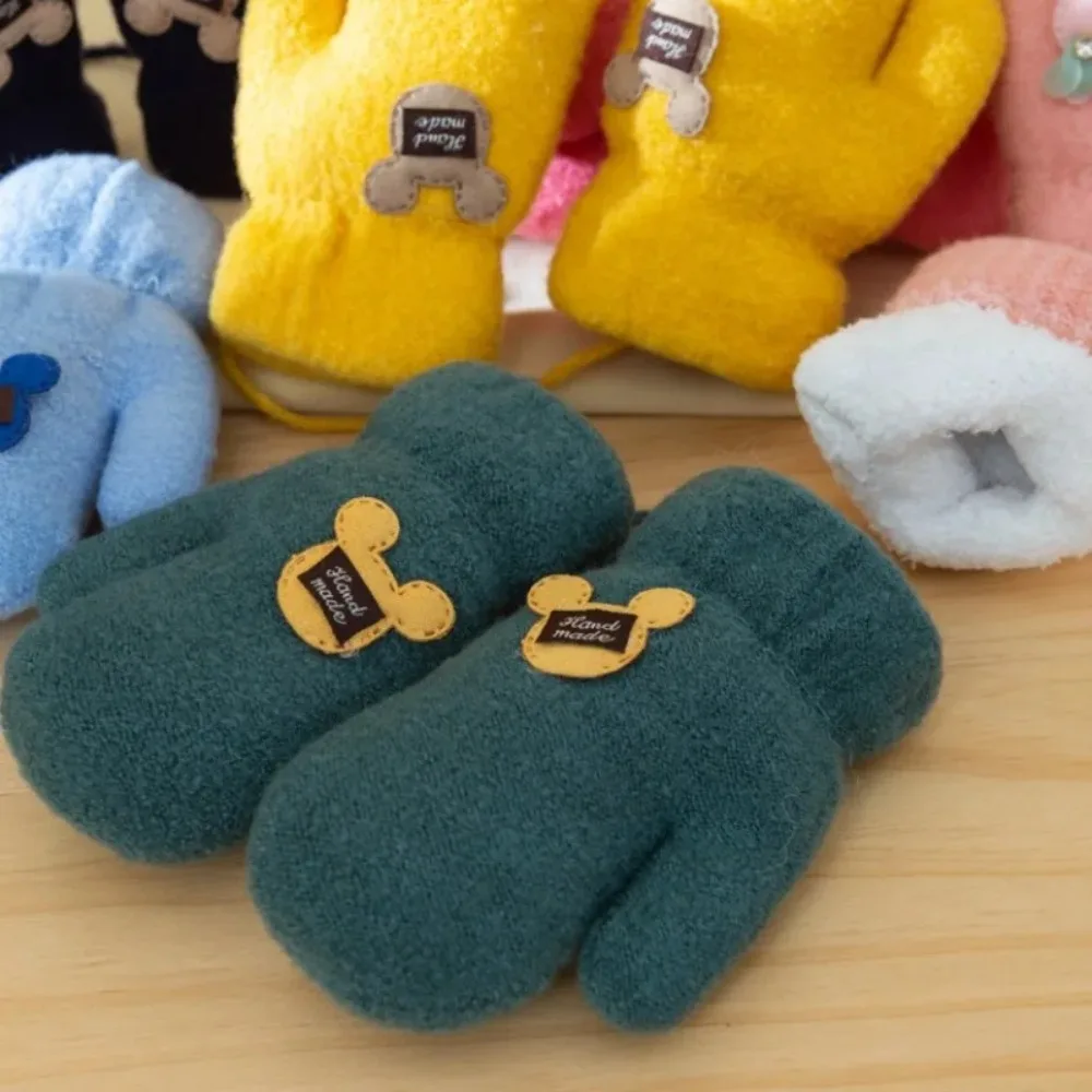 Winter Baby Warm Cotton Mittens Newborn Children Kids Winter Gloves Plush Thicken Boys Girls Gloves Kids Green Accessories