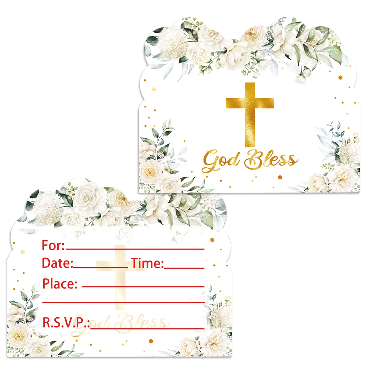 

10/30 Baptism Religious Invitation Card God Bless Mini Greeting Cards Birthday Decorations First Holy Communion White Invitation