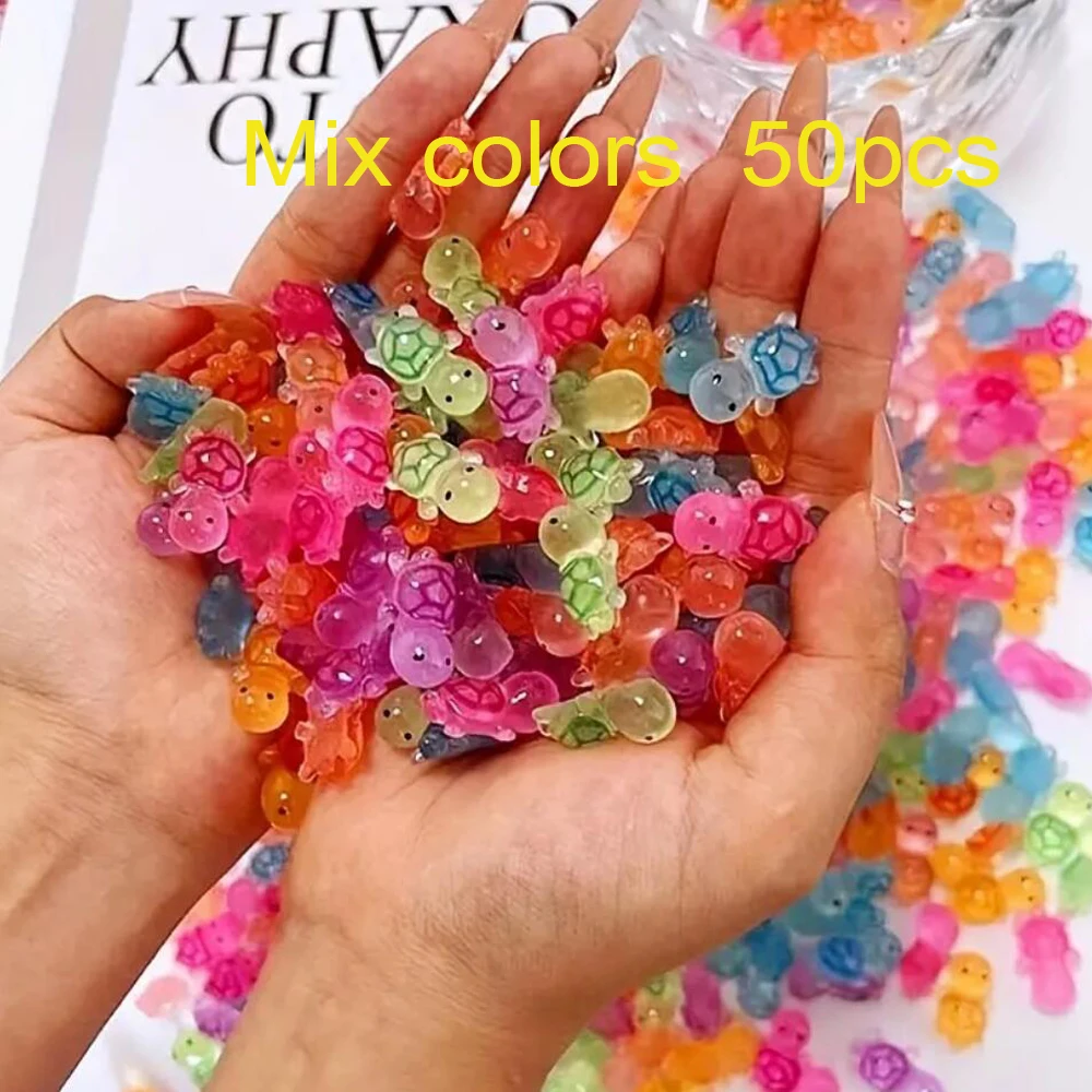 50pcs Glow-in-the-Dark Turtle Nail Art Decoration Resin Luminous Turtle Nail DIY Jewelry Cartoon Mixed Color Fingernail Accessor