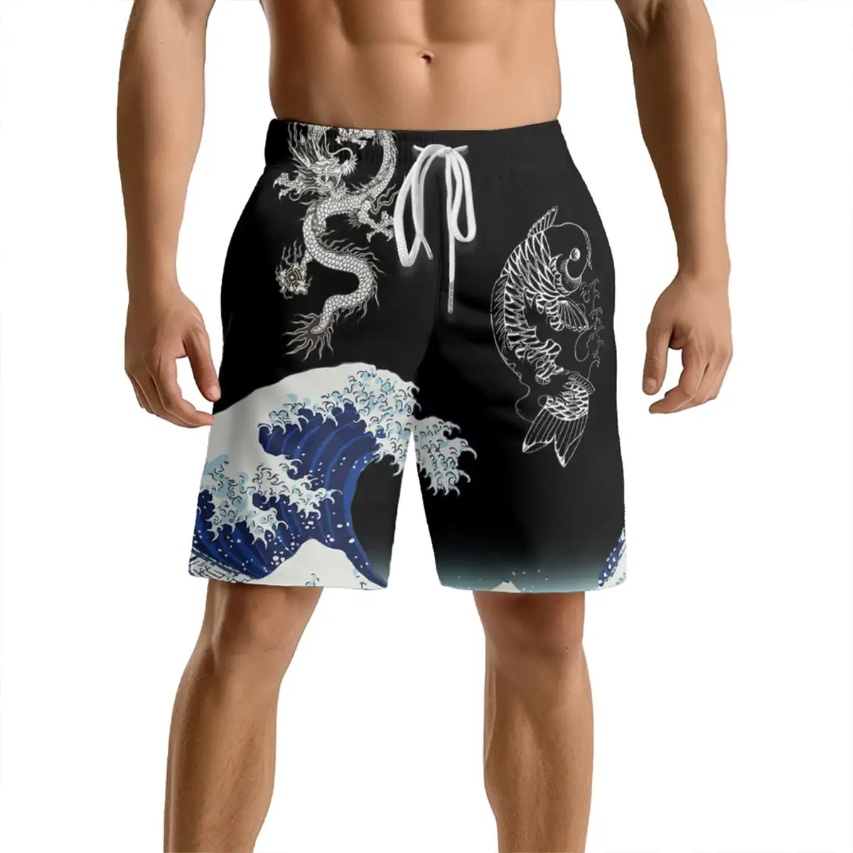 Summer Hot Selling Japanese Style Dragon Natural  Printed Shorts Hawaii Vacation Parent-child Quick Drying Casual Sports Shorts