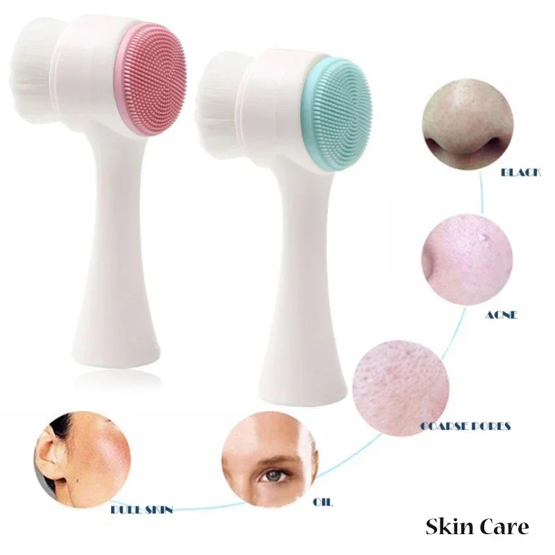 1pcs Facial Cleanser Brush Double-sided Silicone Skin Care Tool Face Cleaning Vibration Facial Massage Washing Product