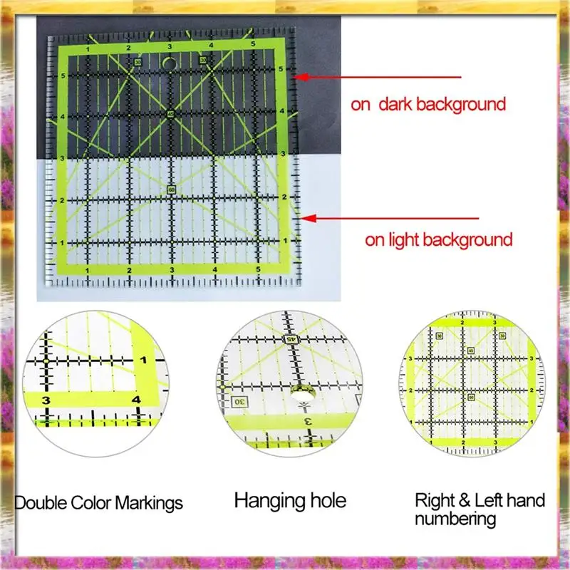 【سعر AB07 】4 قطع مسطرة قطع قماشية مساطر لحاف أكريليك علامة واضحة مع حلقات غير قابلة للانزلاق