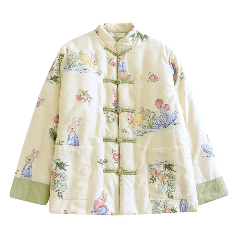 Parkas Women Short Coats Print Floral Jackets Full Sleeve Thick Warm Y2k Streetwear Elegant Jacket Work Coat Autumn Winter 2025