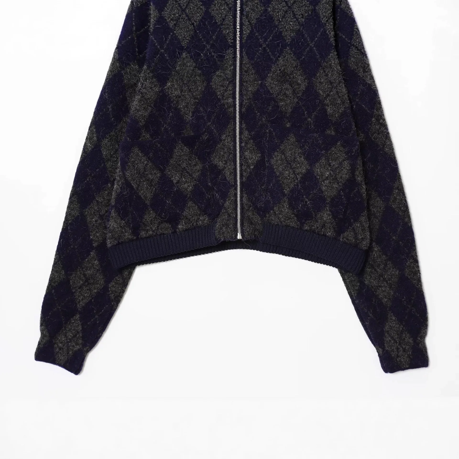 KIDCKRJ 다이아몬드 패턴 여성 니트 코트 체크무늬 칼라 지퍼 플라이 여성 파일럿 재킷 2026 봄 여성 봄버 아우터웨어