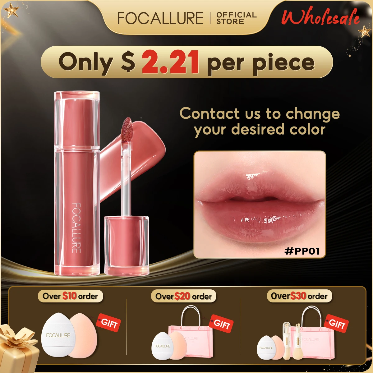 FOCALLURE Wholesale 8 Pcs/Set Mirror Lip Glosses Non-stick Cup Liquid Lipstick Moisturizing Lip Glaze Liptints Makeup Cosmetics