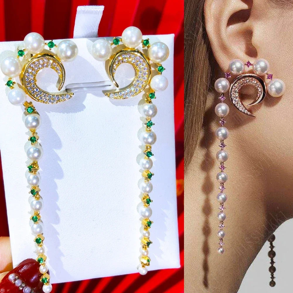

Missvikki Fashion Wedding Daily Earring Jewelry Luxury 7.3cm Long Pearls Pendant Earring Enthusiasm Jewelery for Women