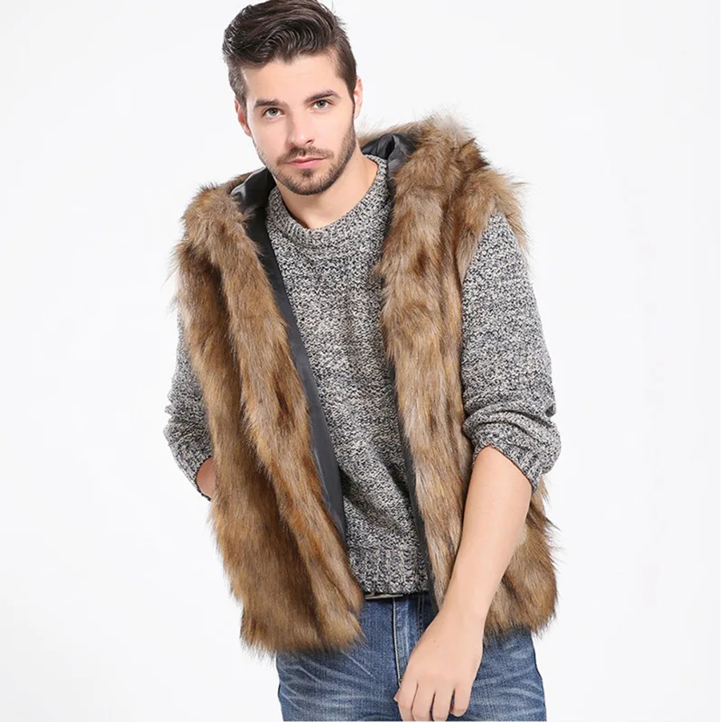 Men's Autumn/Winter Top Coat Vest Faux Fur Hooded Sleeveless Plus Warm Eco-friendly Simple Casual Design Fashion Niche Versatile