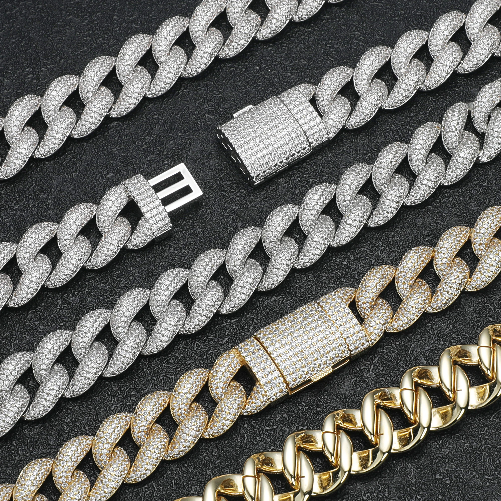 925 .Diamond Chain Mens Ladies Moissanite Cuban 15mm Sterling Silver Full Iced Out Moissanite Cuban Link Chain