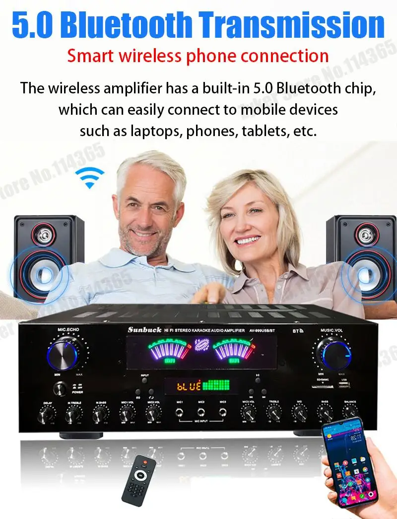 999BT/555BT HiFi Stereo Digital Bluetooth Verstärker Dual Dynamische Bildschirm Sound AMP Für Home Auto Treffen Karaoke Kino max 4000W – Detail 7
