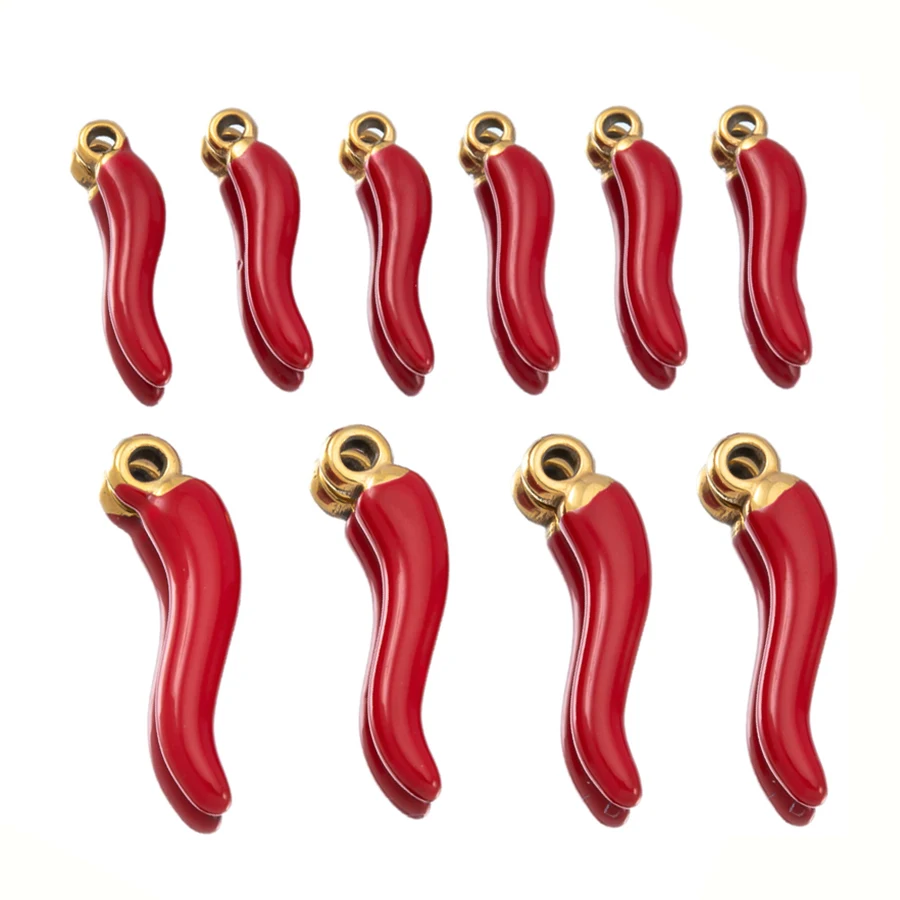 Colgante de chile rojo de acero inoxidable chapado en oro, 5 uds., para pulsera, pendientes, llavero, accesorios para hacer joyas