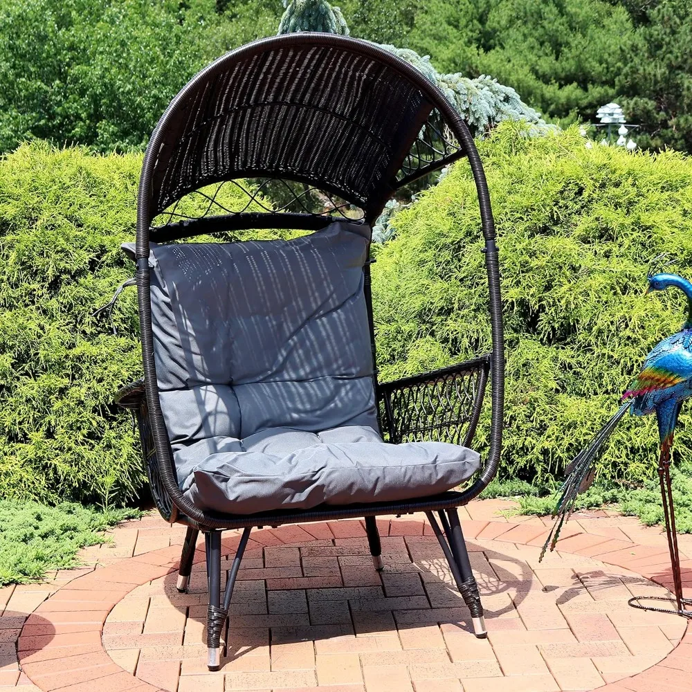 Shaded Comfort Wicker Outdoor Egg Chair - Polyester Cushion and Steel Frame- 250-Pound Weight Capacity