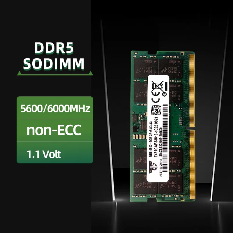 

DDR5L 16GB 32GB 4800MHz 5200MHz 5600MHz 6000MHz Notebook Memory 288Pin 1.1V DIMM Non-ECC NB5 Laptop DDR5L RAM