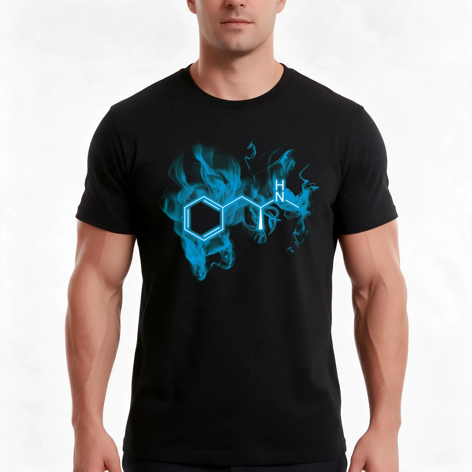 Blue Meth - C10H15N T-Shirt, Summer Casual Cotton Tee, Oversized Streetwear Tops, Vintage Graphic Print, Loose Fit Short Sleeve