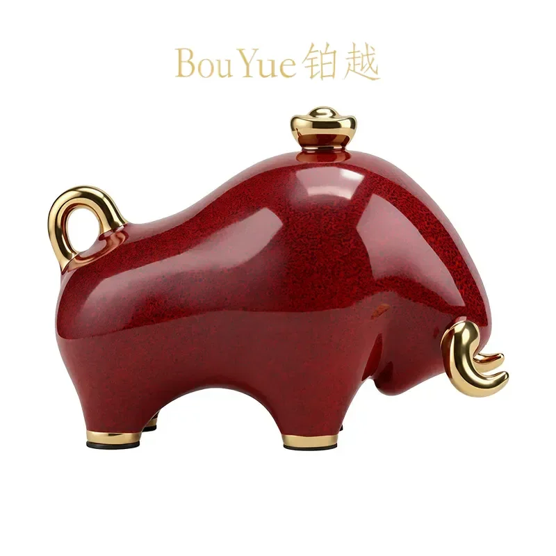 Jingdezhen Ceramic Bull Statue Luxury Home Decor Living Room TV Cabinet Desktop Ornament Feng Shui Housewarming Gift Art