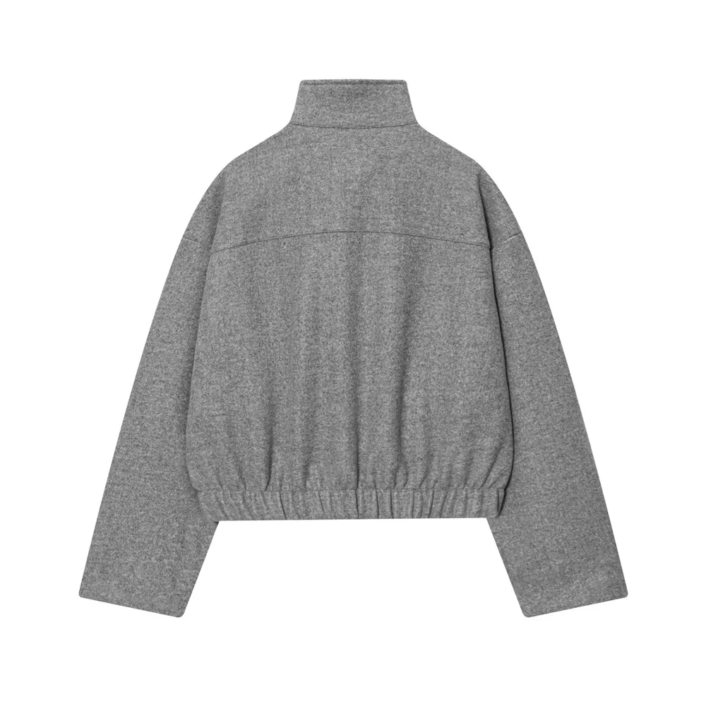 خريف جديد نمط الملابس النسائية عادية الوقوف طوق بأكمام طويلة طبقة الزخرفية المرنة سستة سترة الطيار الناعمة سترة #5