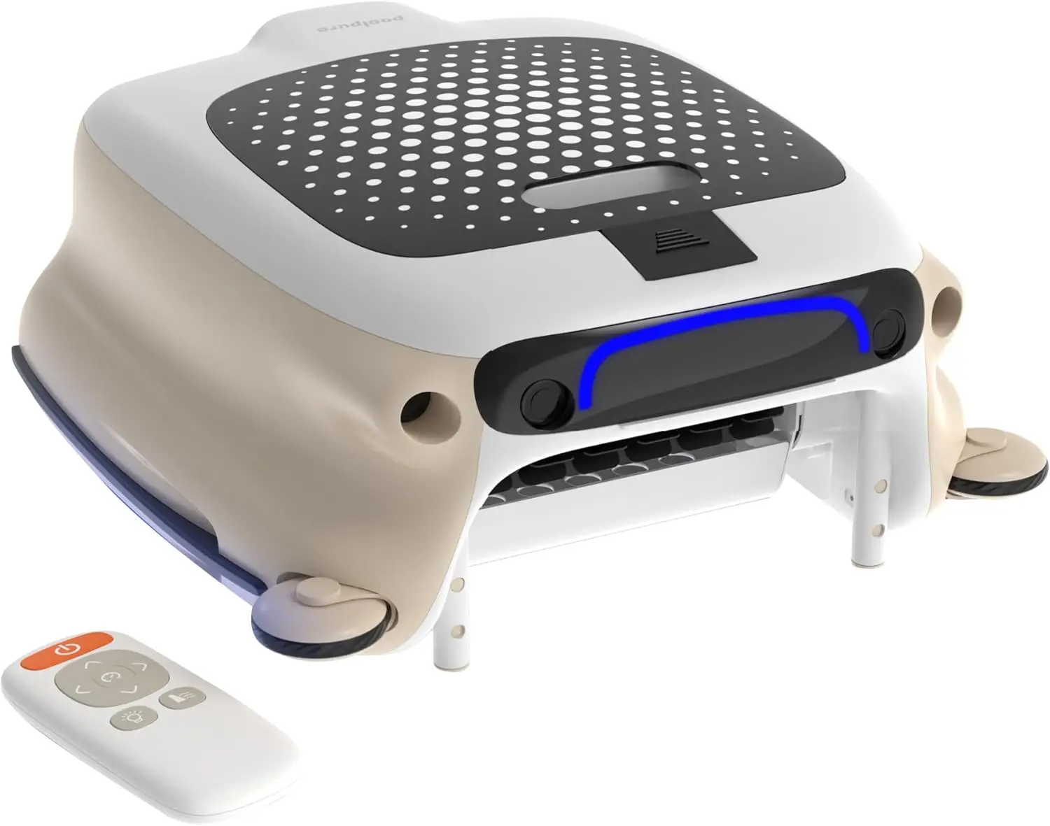 روبوت مقشدة حمام السباحة مع وقت تشغيل 10 ساعات، بطارية كبيرة بدلاً من الألواح الشمسية، جهاز قياس سطح حمام السباحة اليدوي للتحكم عن بعد