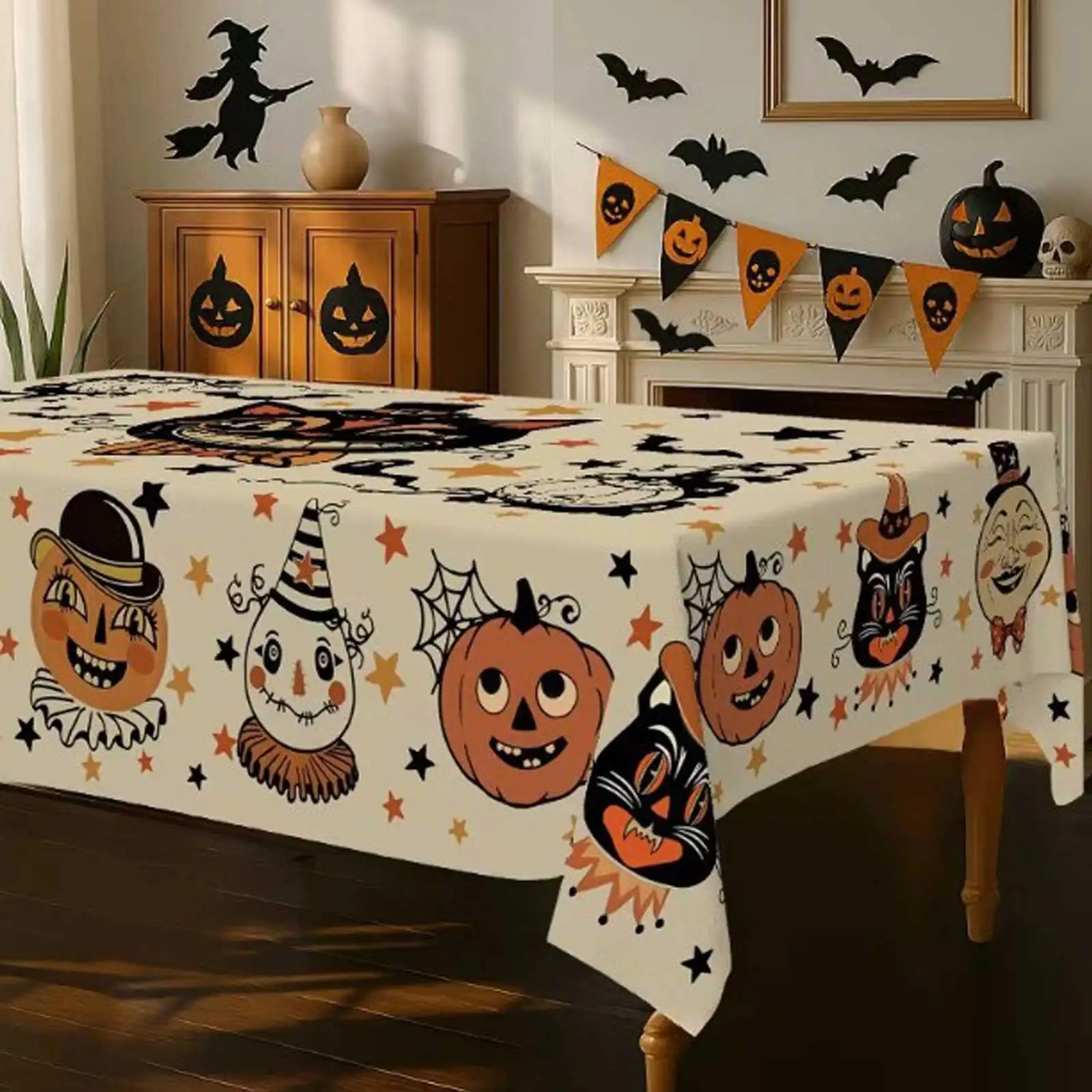 Halloween Tablecloth Ghost Table Decor Larntern Table cloth Rectangular Spooky Truck Halloween Table Decorations for Party Home