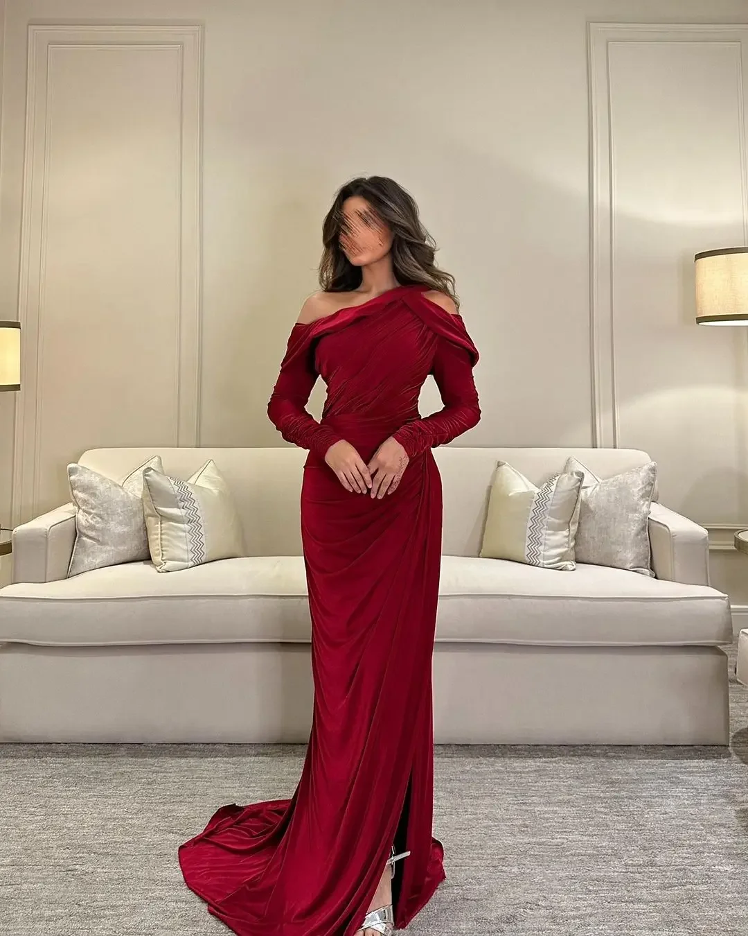 

Elegant One Shoulder Prom Dresses Long Sleeves Floor Length Party Dresses Formal Occasion Evening Dresses2025