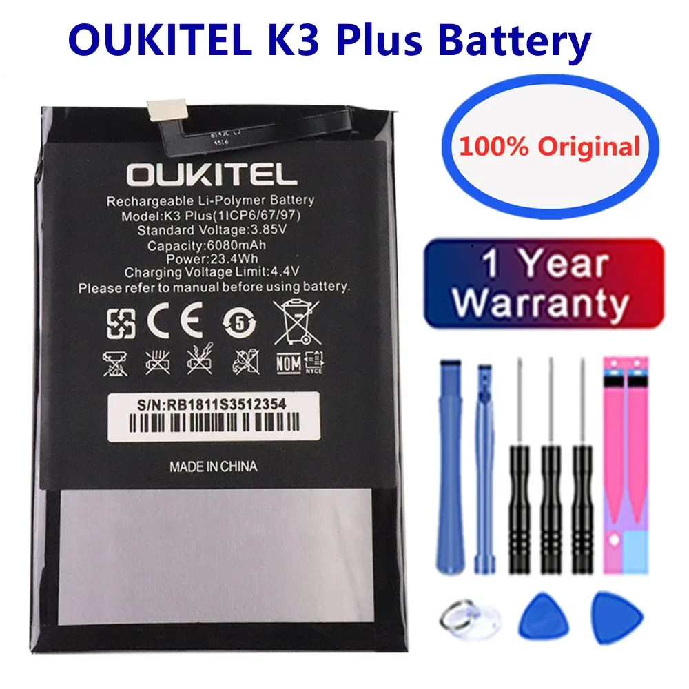 2023 New 100% Original 6080mAh Battery For Oukitel K3 K 3 Plus Smartphone Genuine Rechargable Built-in Battery Bateria + Tools