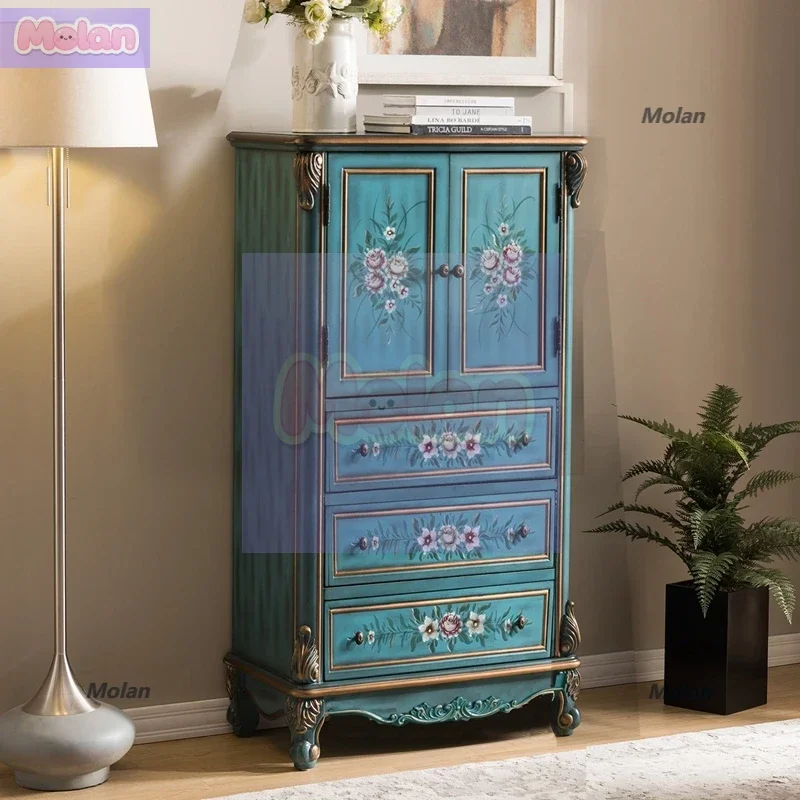 

European-style chest vertical , high , storage , solid wood, American-style painted entrance