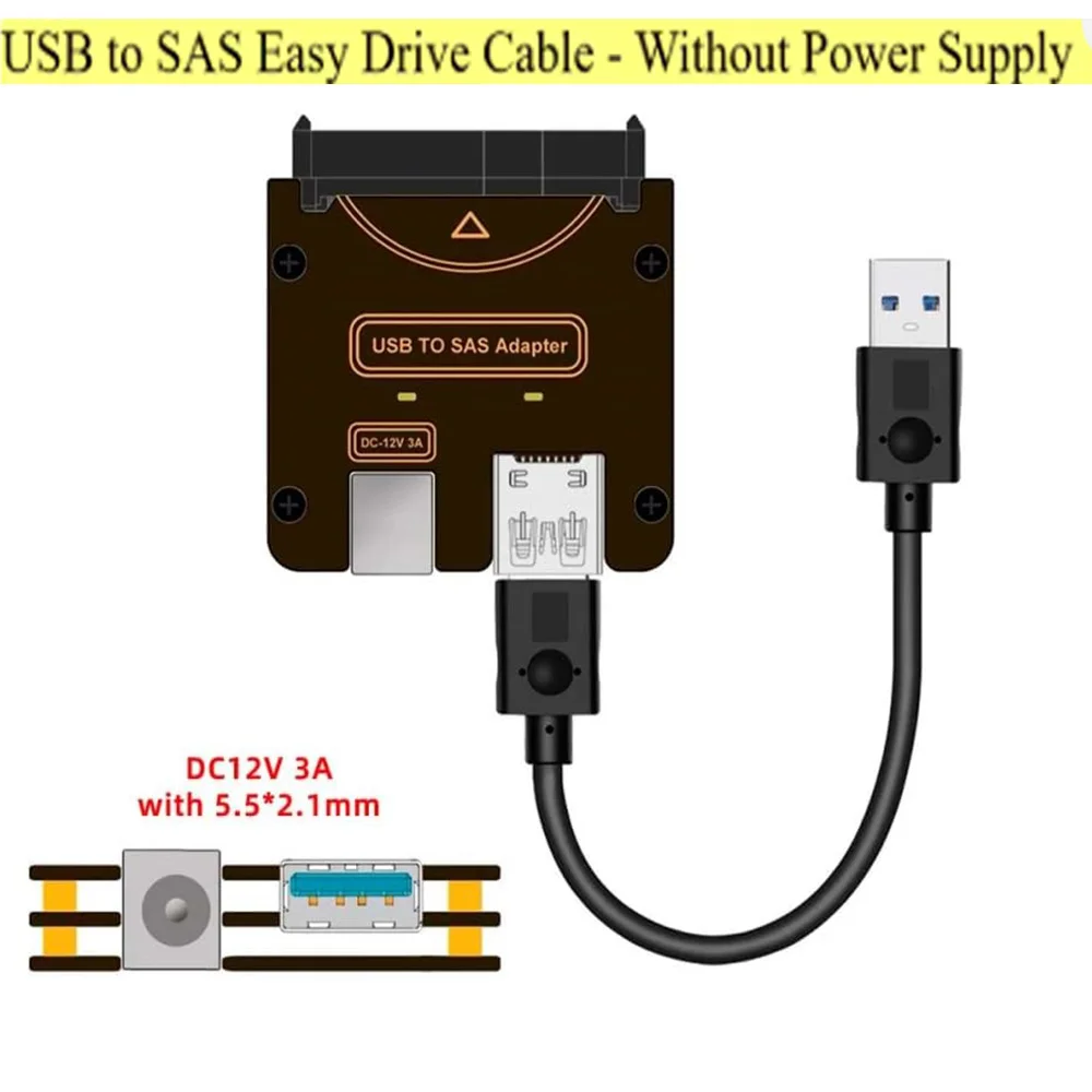 

SFF-8482 SAS 29Pin to 5Gbps USB 3.0 Hard Disk Drive Raid Adapter Card with Chipset and Power Port (Need 12V/3A Power Supply)