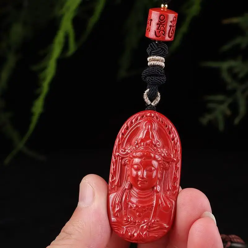 Ore Emperor Sandstone Avalokitesvara Necklace Tranquility and Peace Plate Pendant Ornament Live Supply