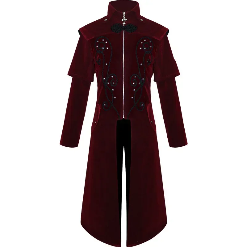 Costume d'Halloween Vintage Médiéval Gothique Steampunk Assassin Elves 7.5 ate, Déguisement de ix, Veste Fendue pour Homme, Smoking Combiné