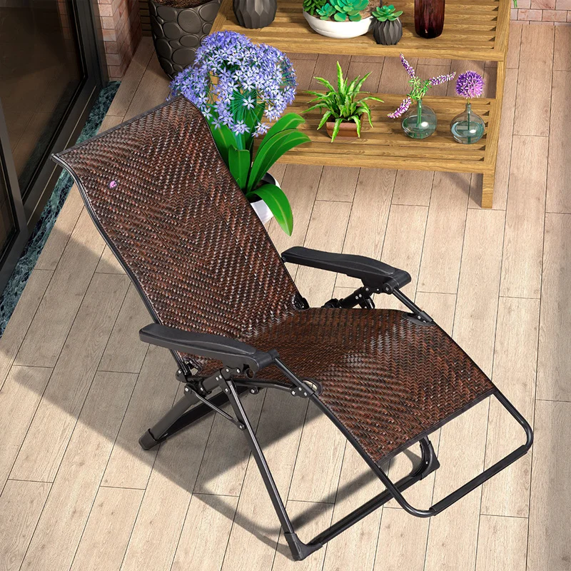 Purple leaf recliner lunch break folding household couch cane chair Folding chair balcony elderly leisure nap chair