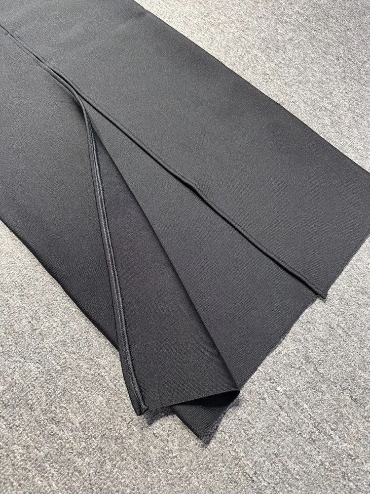 ชุดเดรสแบนเดจสีดำแบบผูกโบว์ สายคล้องคอ เปิดหลัง เซ็กซี่ สำหรับผู้หญิง ดารา ปี 2025 ชุดราตรีออกงานกลางคืน สไตล์หรูหรา