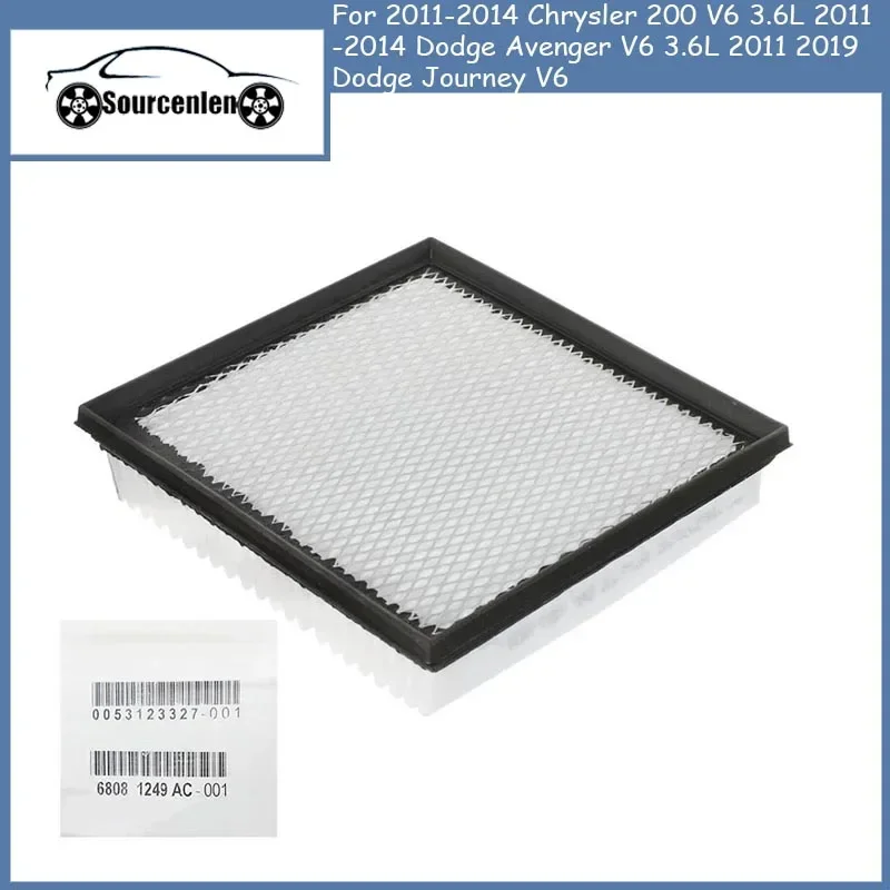 

Воздушный фильтр салона двигателя для Chrysler 2011-2014, V6, 200 л, 2011-2014, Dodge Avenger, V6, 2011 л, 2019-, Dodge Journey, V6, 68081249AC