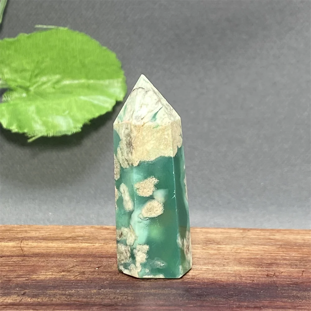 1PC Natural Green Cherry Blossom Agate Crystal Tower Glass Treatment Cherry Blossom Pyramid Obelisk
